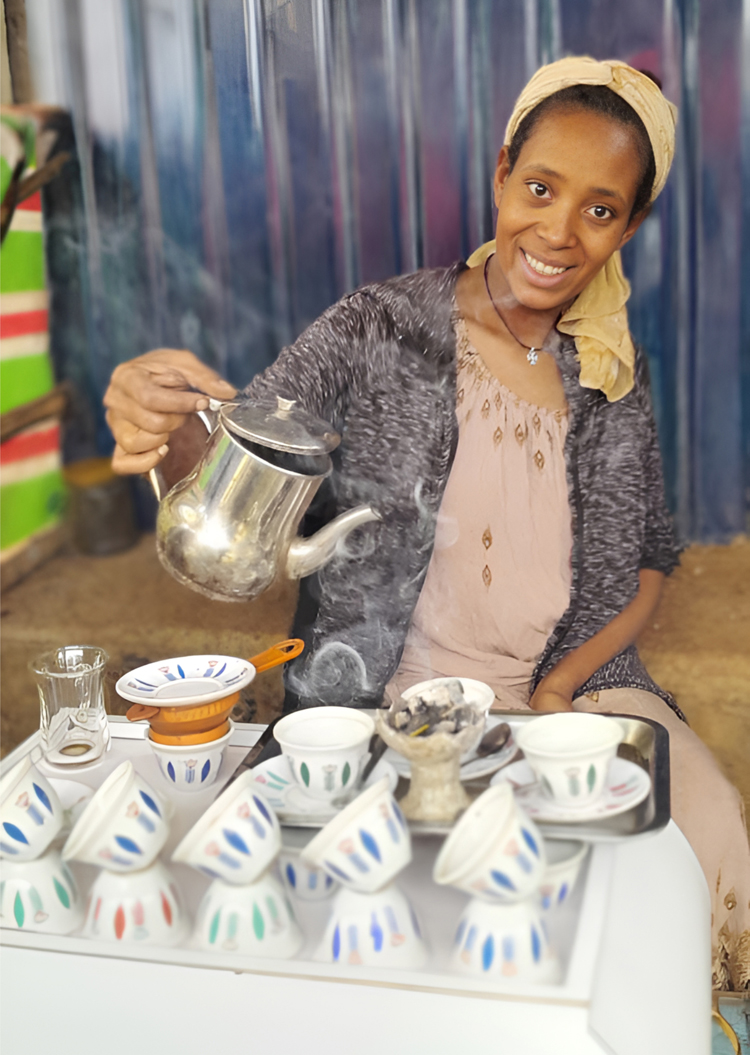Senayt used funds received through an IOCC program to open a coffee shop to support her family.